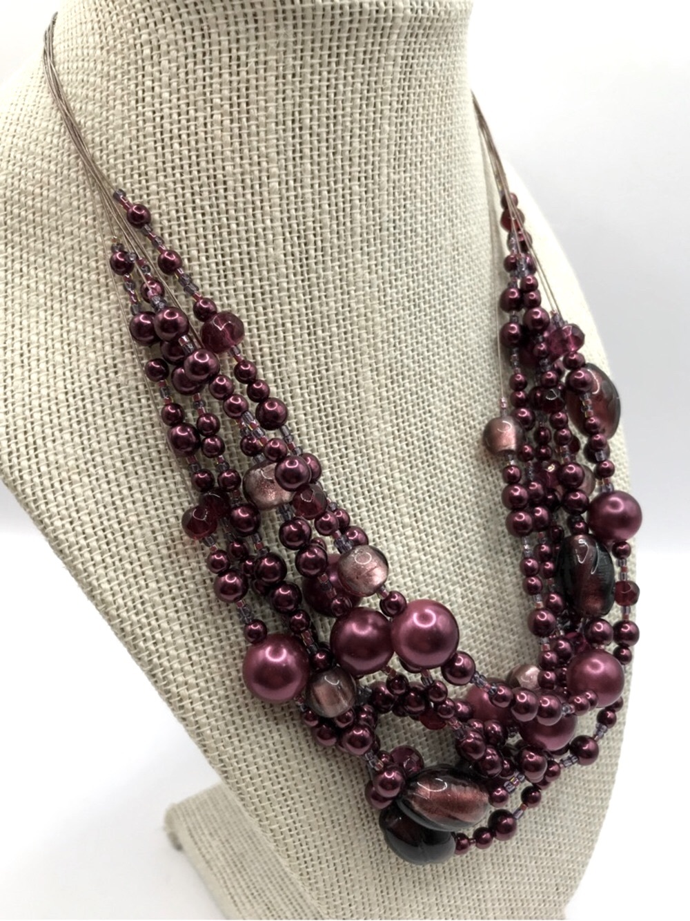 ColdWater Creek Multi-Strand Wine Faux Pearl Beaded Necklace